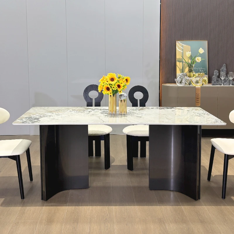 德利丰奔驰台岩板餐桌全托底板家用小户型意式轻奢极简现代风饭桌