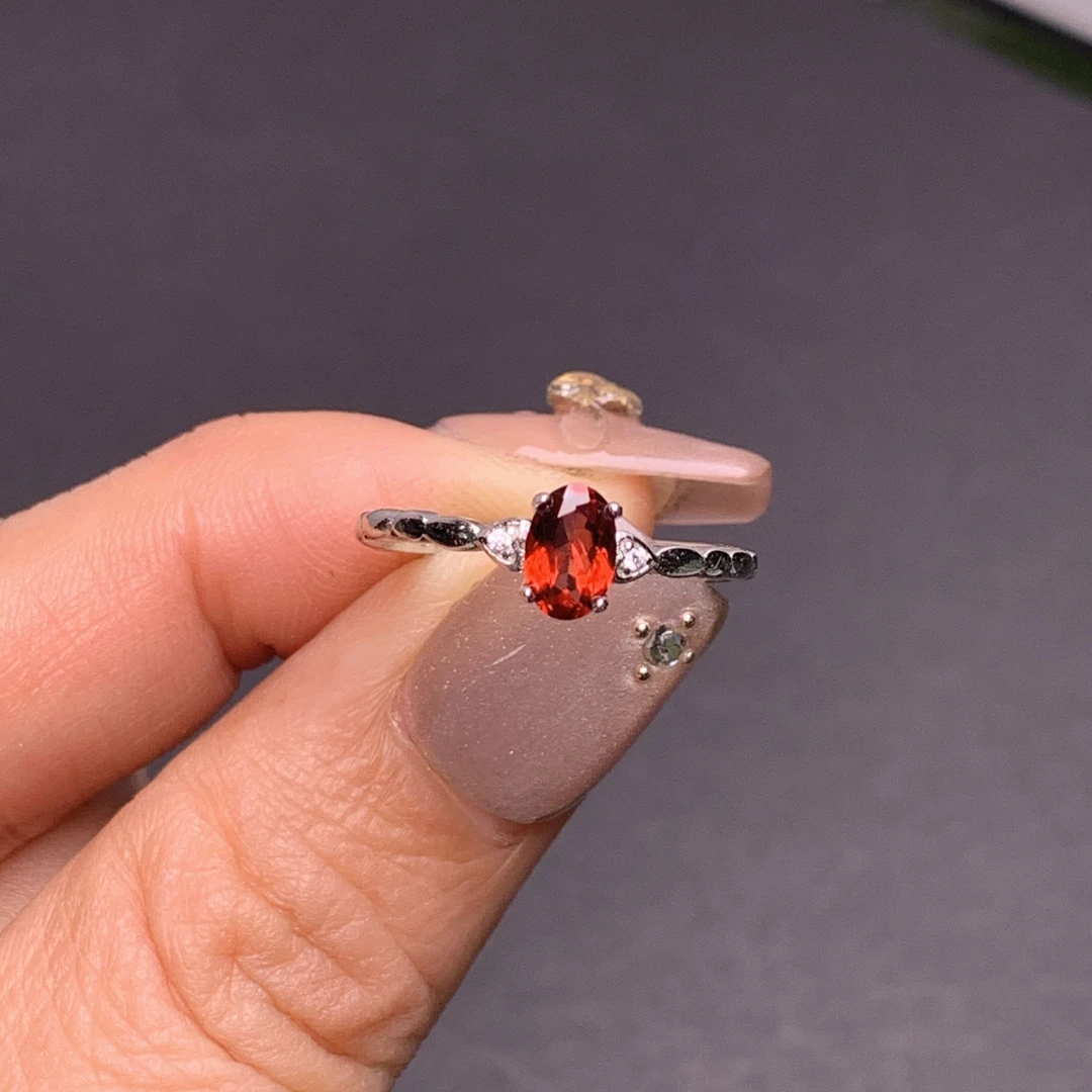 天然石榴石戒指开口可调节