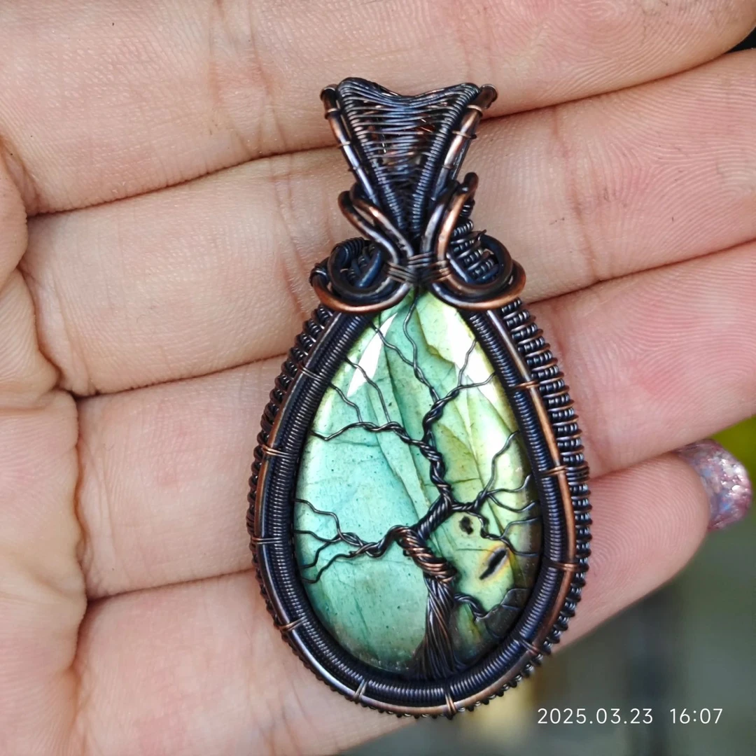 不锈钢项链 绿色生命树手工编织项链