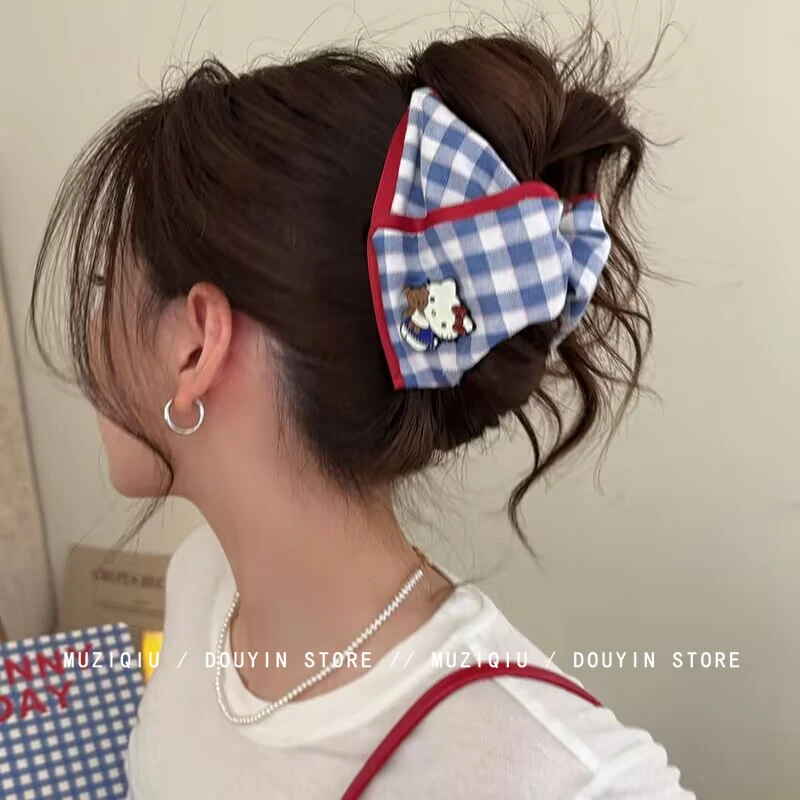 甜美艺术~红蓝撞色格发夹女后脑勺可爱抓夹2025新款鲨鱼夹