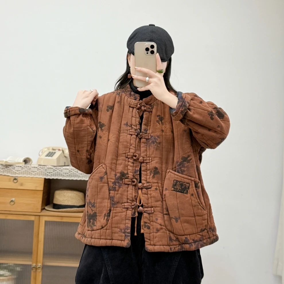 冬季新款高品质新中式炒色复古盘扣小棉袄国潮复古时尚炒色花棉服