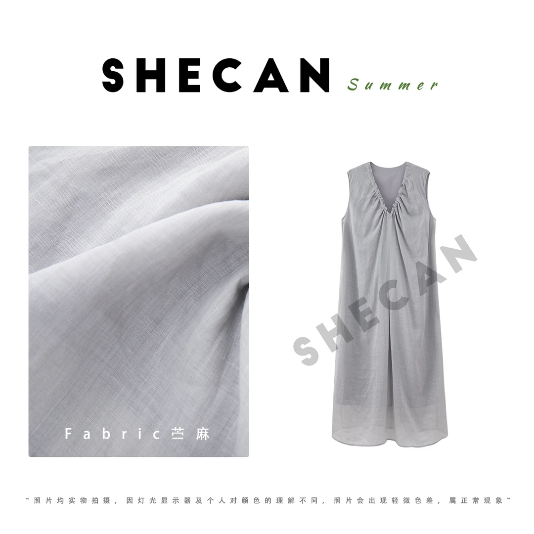 SHECAN【踏浪】洋气休闲无袖苎麻连衣裙5XC130