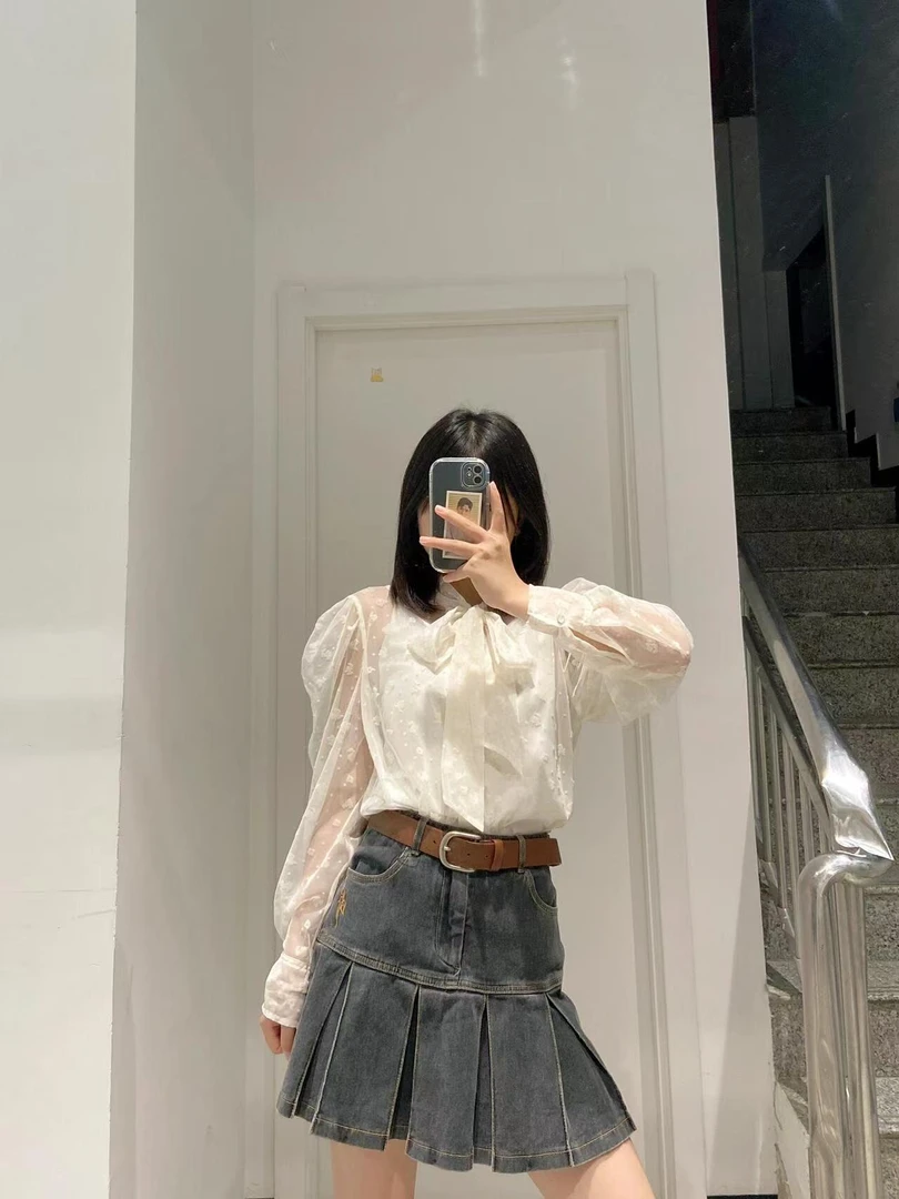 浪漫植绒网纱衬衫（不含配饰）-0121