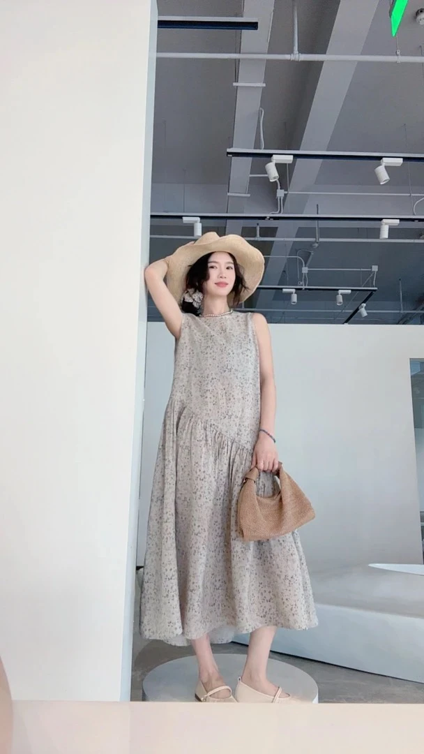 夏季新品汉麻连衣裙不对称气质中长款时尚显瘦连衣裙25188