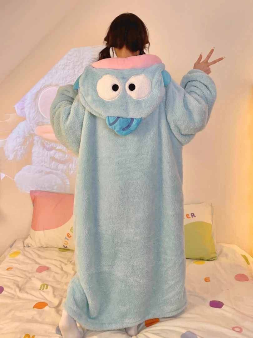 小丑鱼沙雕搞怪珊瑚绒睡衣女大码睡袍秋冬季加厚可外穿睡裙家居服