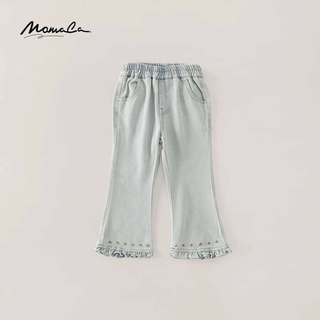 MOMOCO春秋季女童洋气微喇牛仔长裤可爱甜美百搭裤77780350005