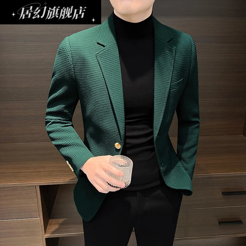 居幻休闲西装外套男士2025年新款秋装高级感痞帅时尚白色西服上衣