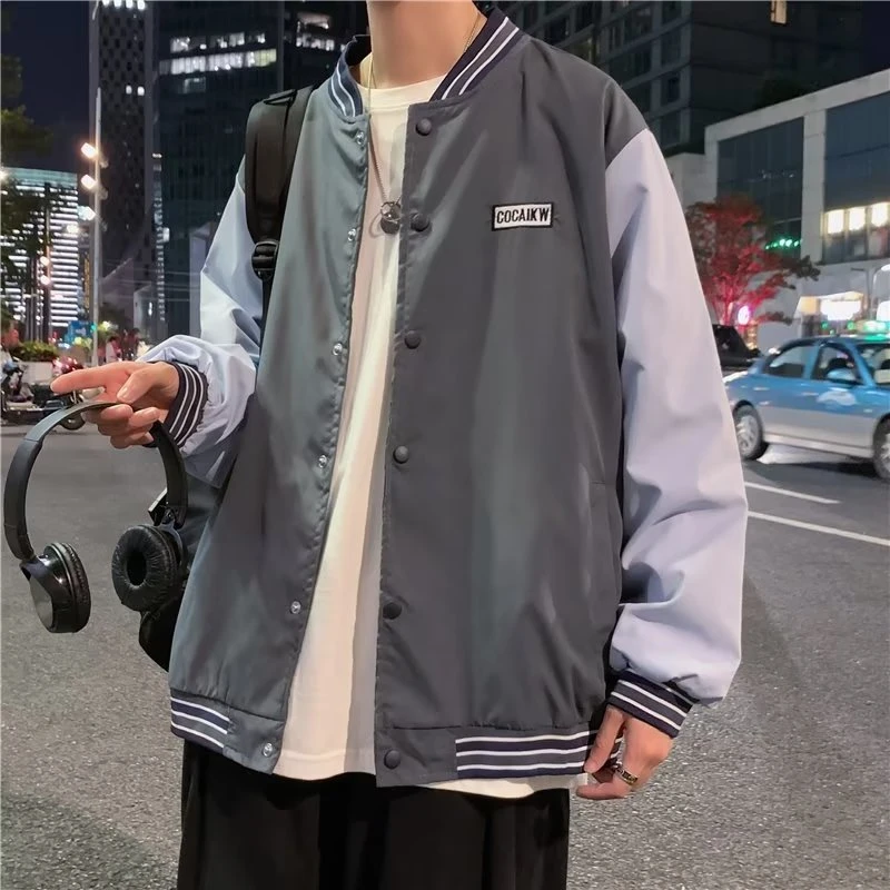 8836春秋季港风宽松撞色薄款棒球服男女潮牌百搭夹克衫外套潮