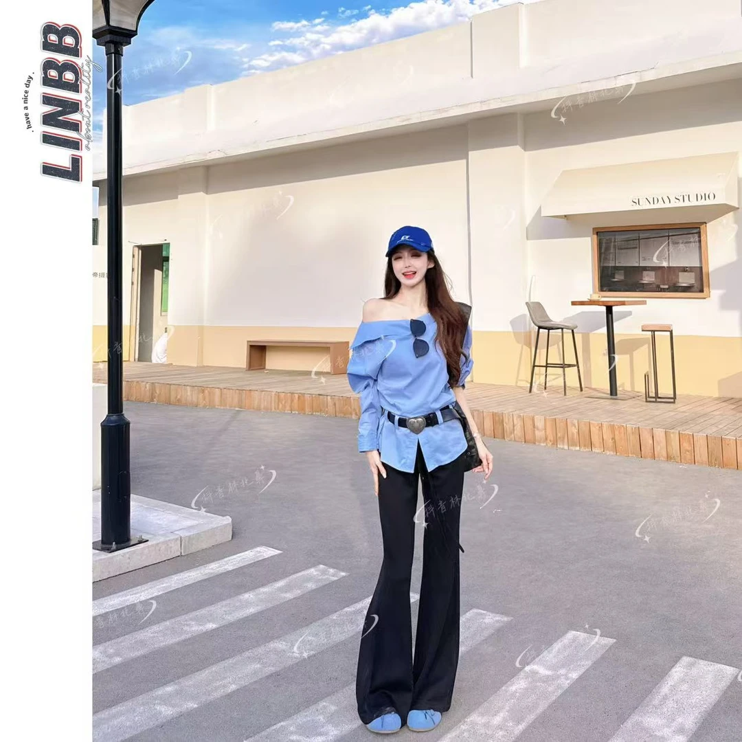 林北鼻-【王祖贤】韩单东大门设计感显瘦单肩上衣衬衫