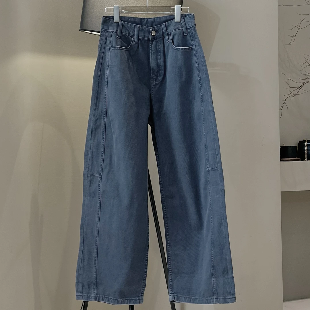 FY3127 早春时髦分割切线百搭宽松显瘦高腰休闲复古老爹牛仔裤