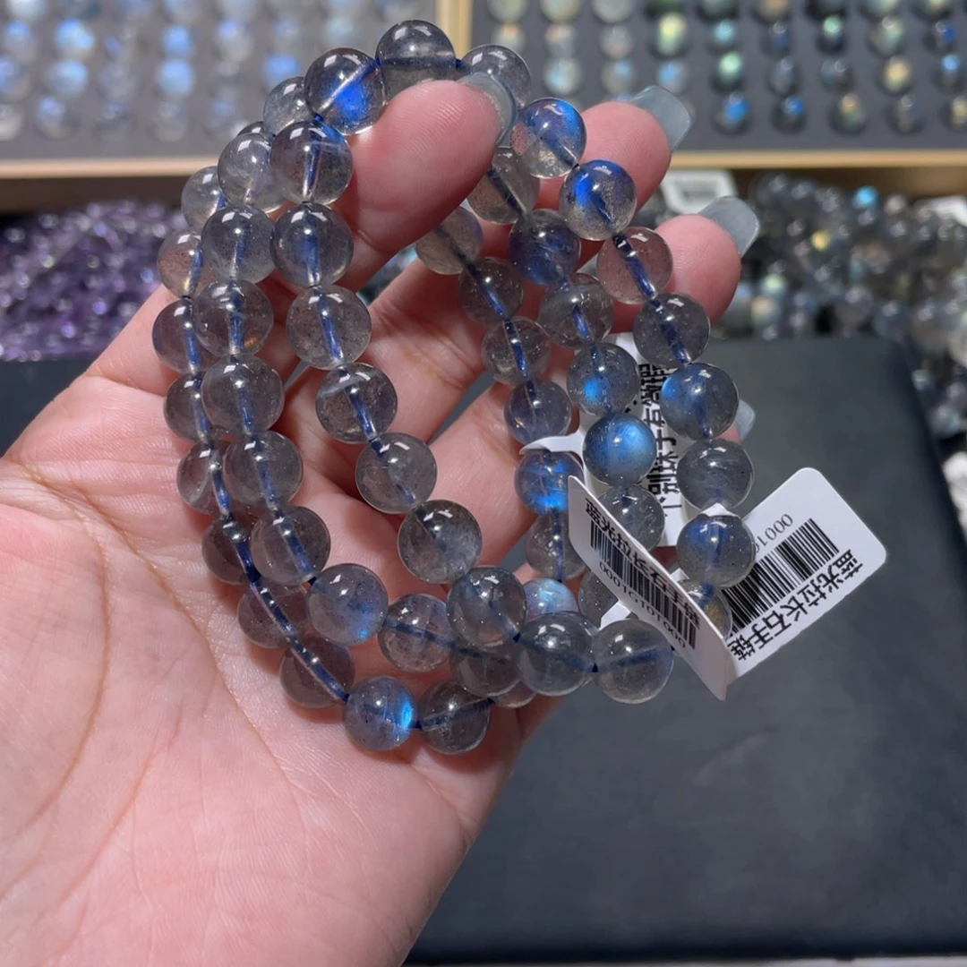 飞***飞手链未镶嵌长石灰月光手链9mm3条