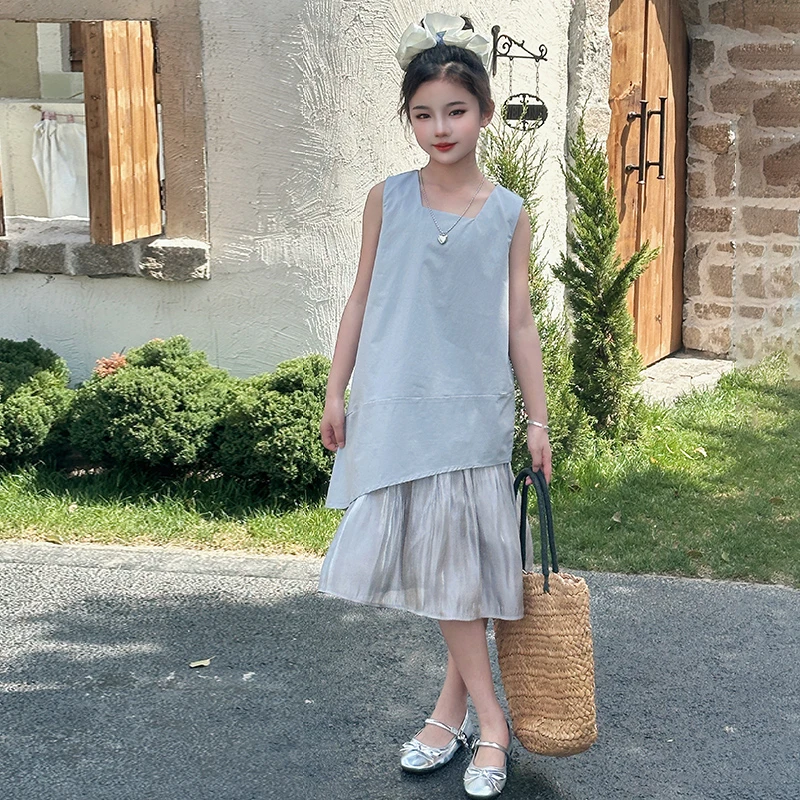 女童连衣裙夏季2025新款女大童海边度假无袖背心裙儿童时尚公主裙