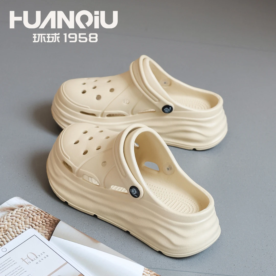 HUANQIU/环球厚底洞洞鞋女款夏季外穿防滑一秒入夏包头镂空凉拖女