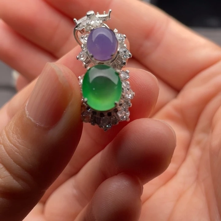 定制翡翠未镶嵌紫绿双蛋