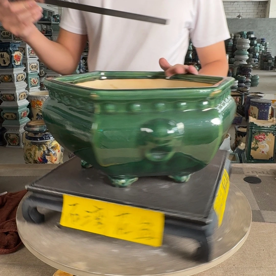 一风堂石湾花盆 内口28*14，瑕疵高温裂