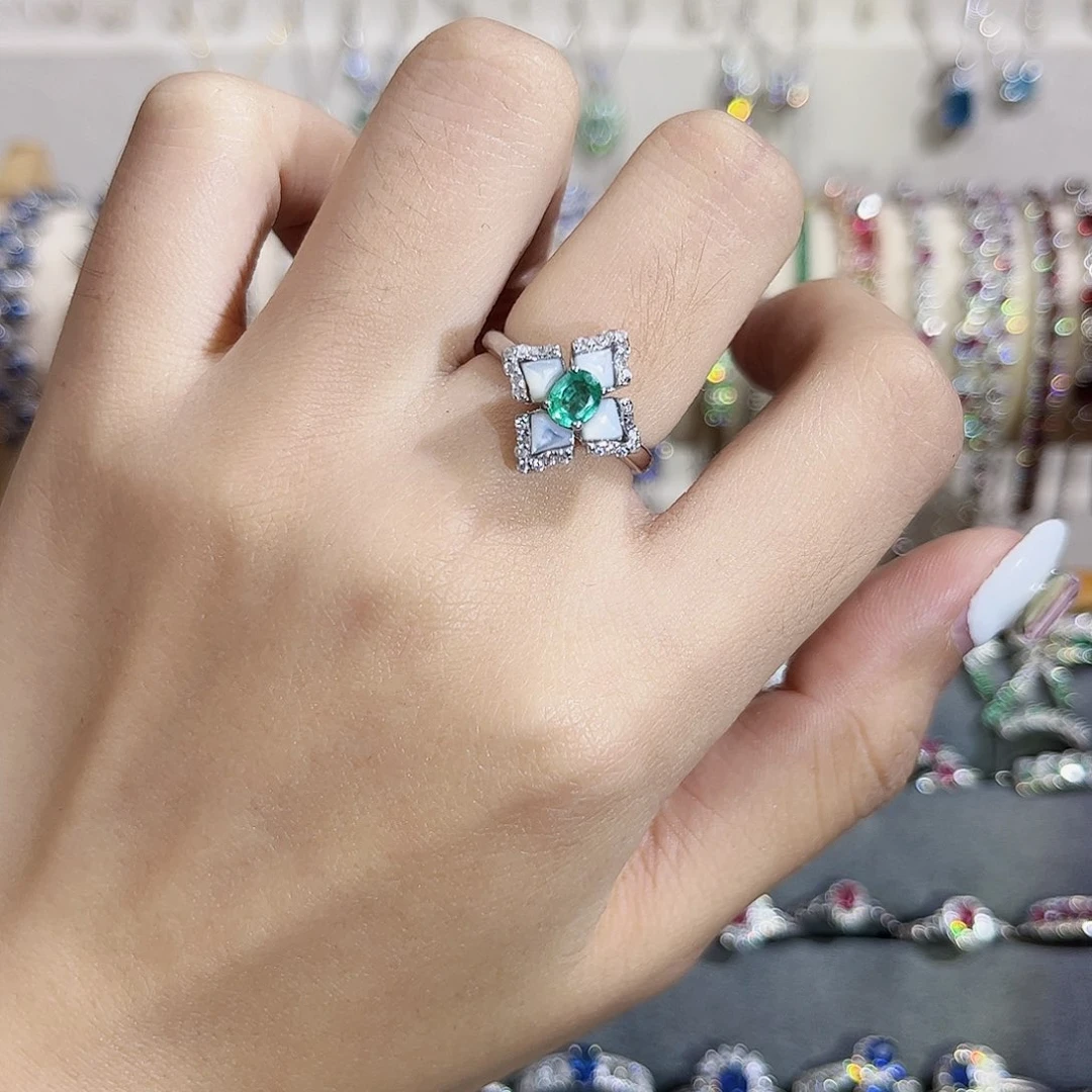 祖母绿戒指银S925镶嵌