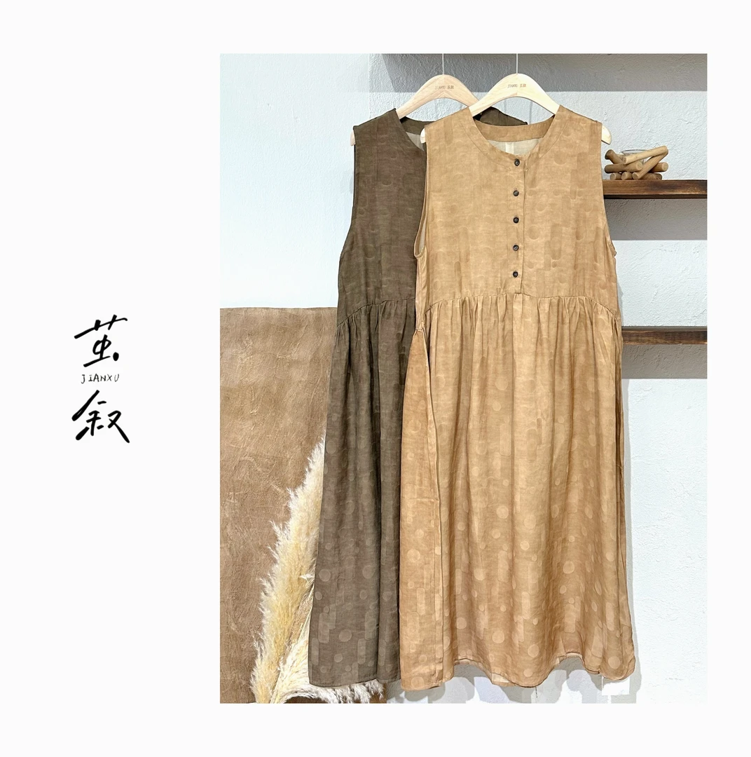 JIAN.XU百搭重工刺绣天丝无袖连衣裙