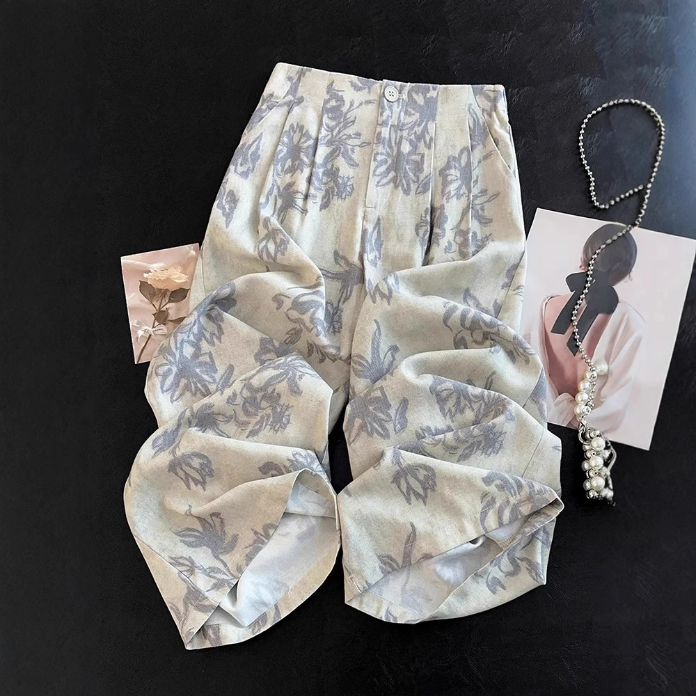 【夏季上新】墨染亚 麻天蚕 丝新中式复古薄款凉皱显瘦直筒阔腿裤