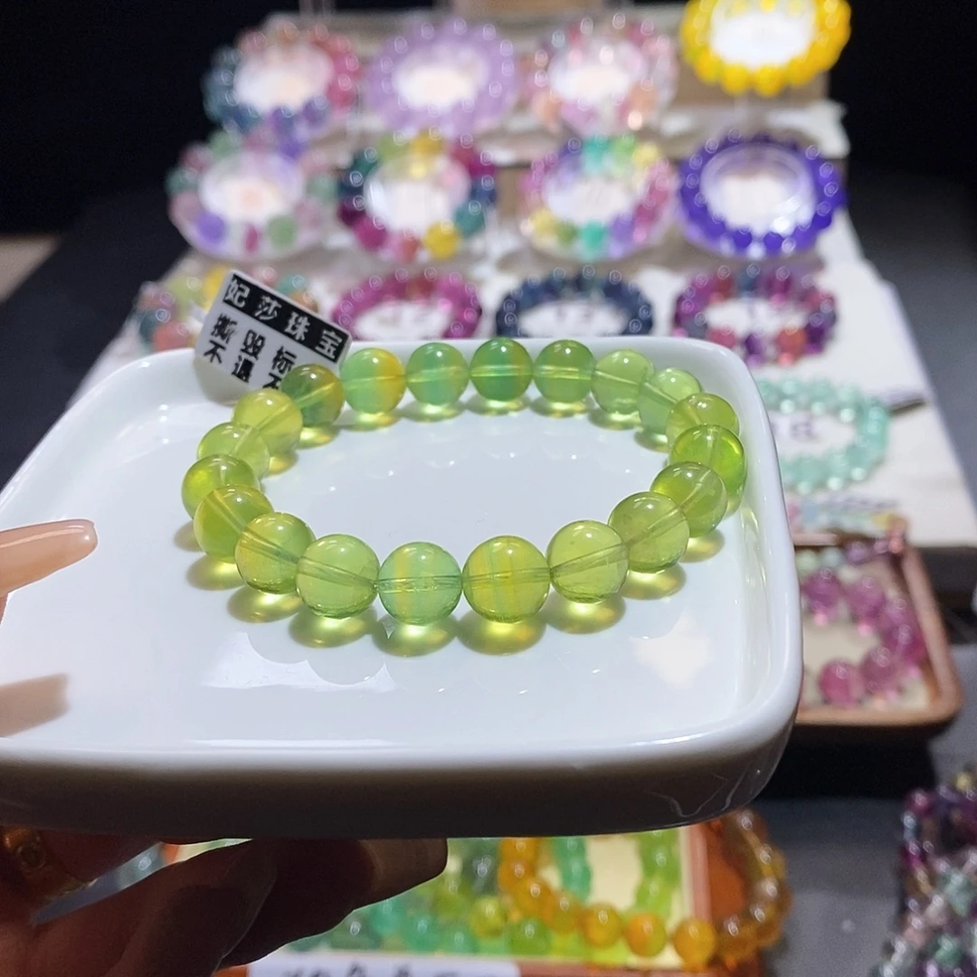 未镶嵌萤石手链荧光黄绿10透体