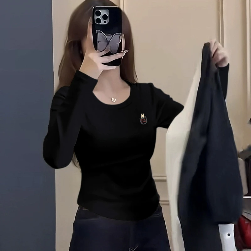 设计感小众休闲百搭纯棉长袖t恤女上衣春季新款显瘦不规则下摆