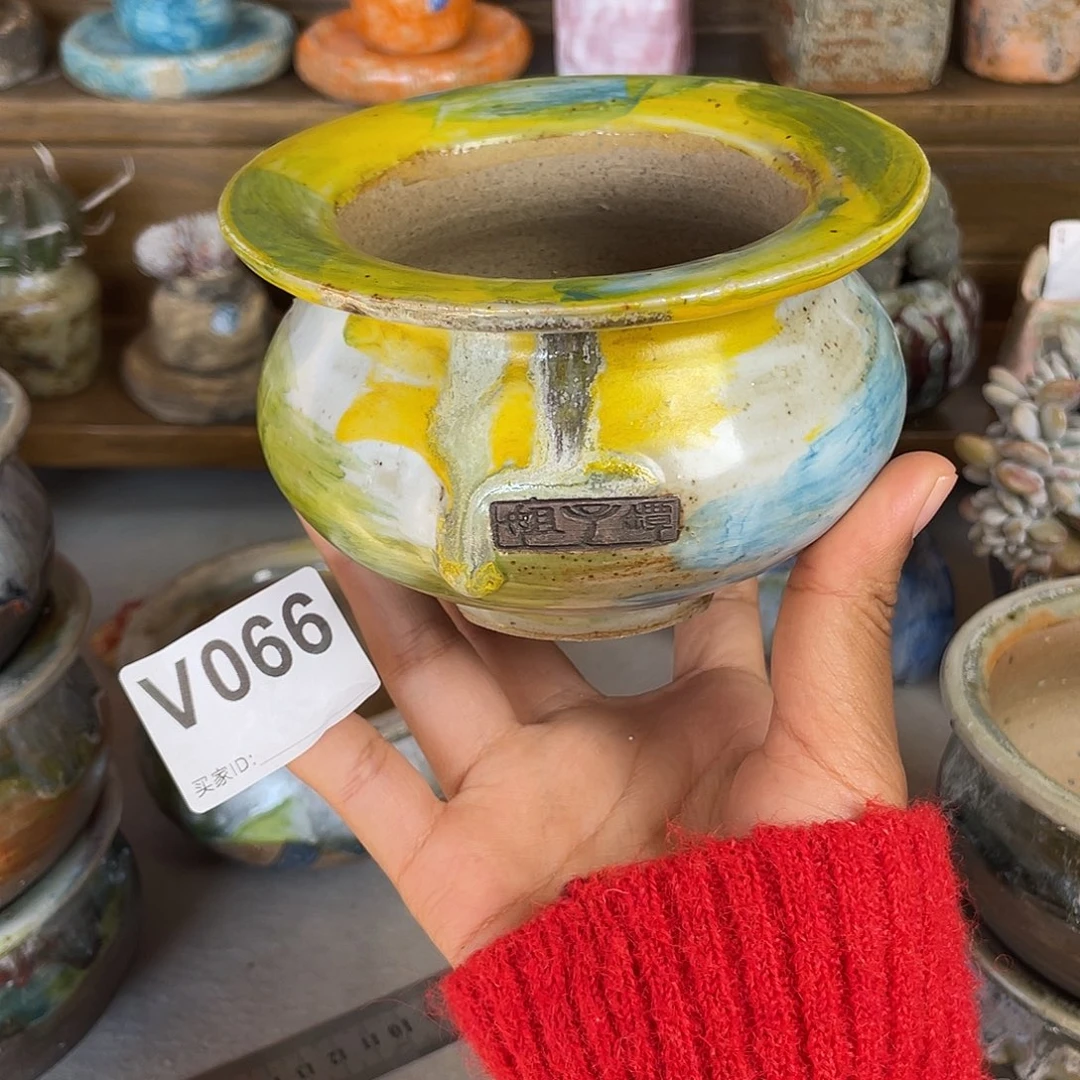 坛子姐花盆 油画色釉内口7.5左右 百搭