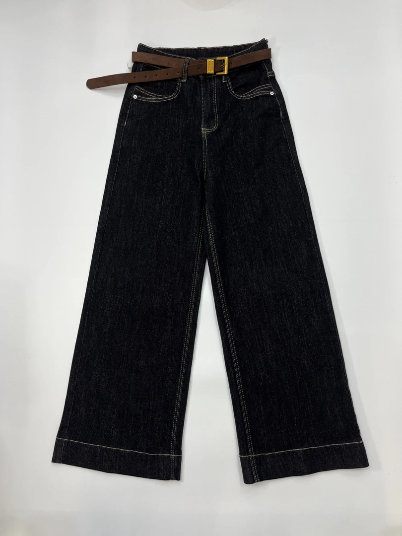 97068-1款：春款黑金色牛仔阔腿裤