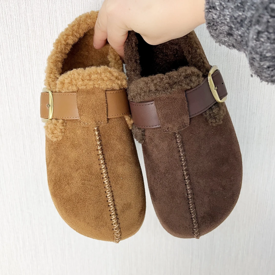 棉鞋秋冬加绒雪地靴休闲风勃肯鞋纯色冬季复古港风