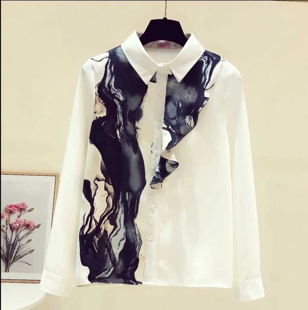 WTT-9045轻奢水墨画印花高品质衬衣