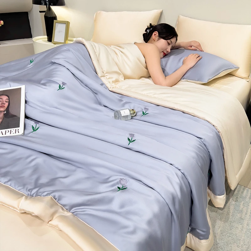 A类夏季凉感冰丝夏凉被四件套空调被单双人宿舍用薄款夏被可机洗