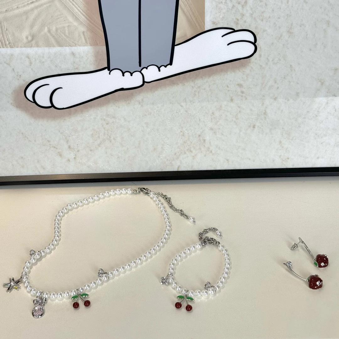 铜合金锆石耳饰 F3韩版小樱桃耳环项链手链