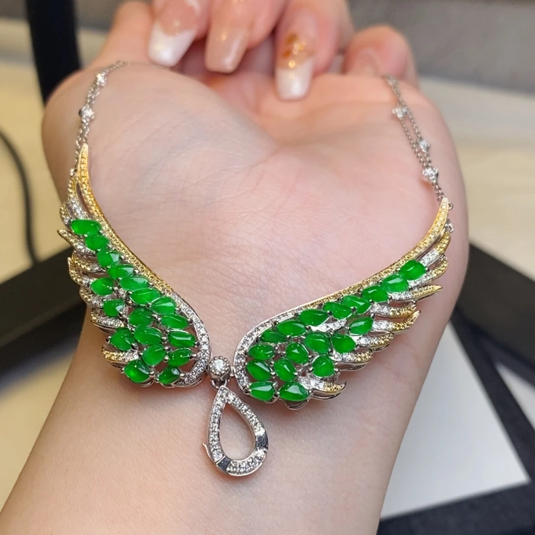 翡翠项链18K金镶嵌天使之翼