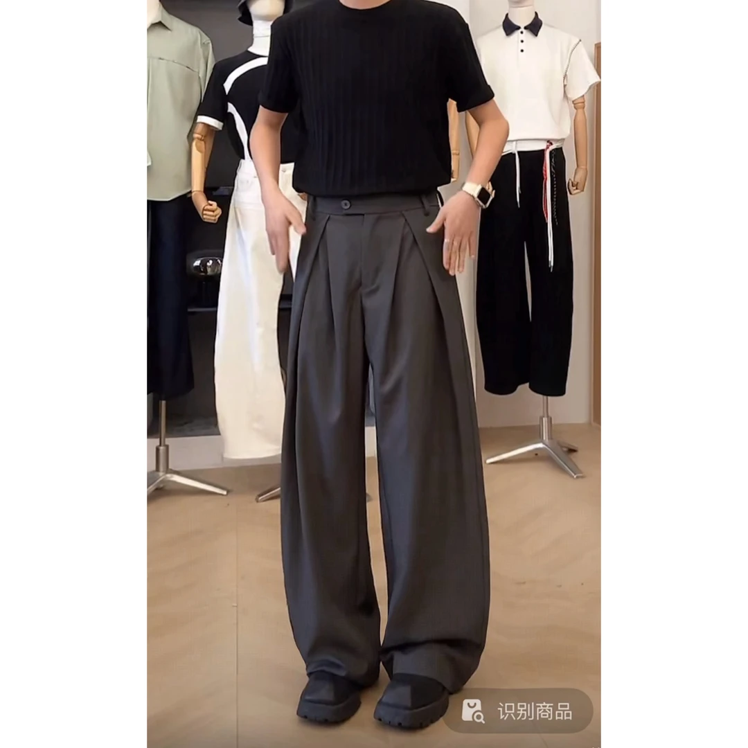 长裤纯色阔腿裤宽松型高腰休闲裤垂感男装百搭简约DY10101