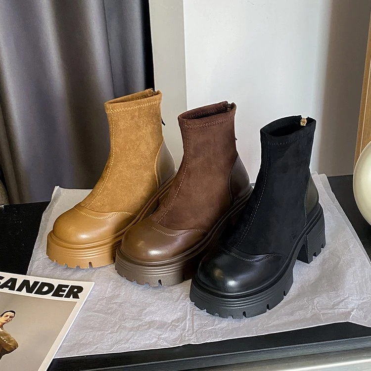 复古英伦风马丁靴女2025秋冬新款时尚小个子增高显瘦厚底粗跟短靴