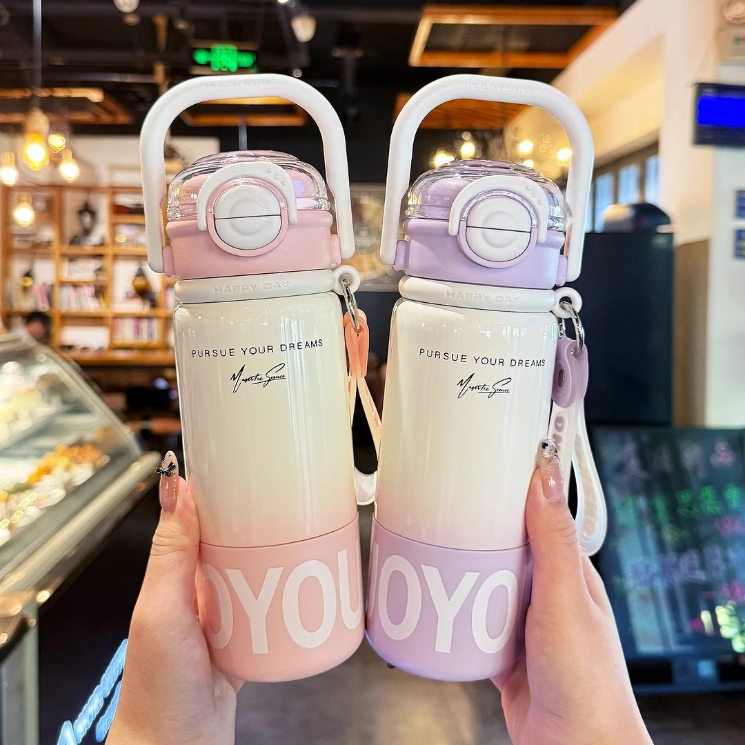 奇怡保温杯女生高颜值2025新款大容量吸管杯学生上学专用双饮杯子