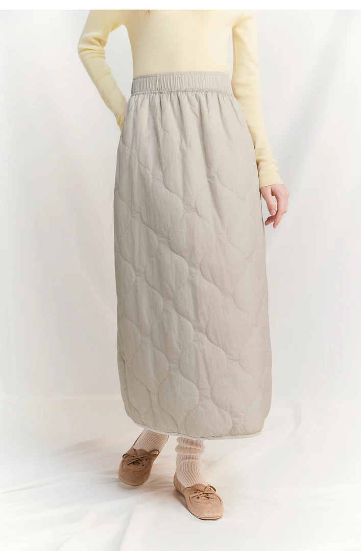 葫芦绗线大码宽松休闲加厚保暖杏色松紧腰半身裙女式2025冬季新款