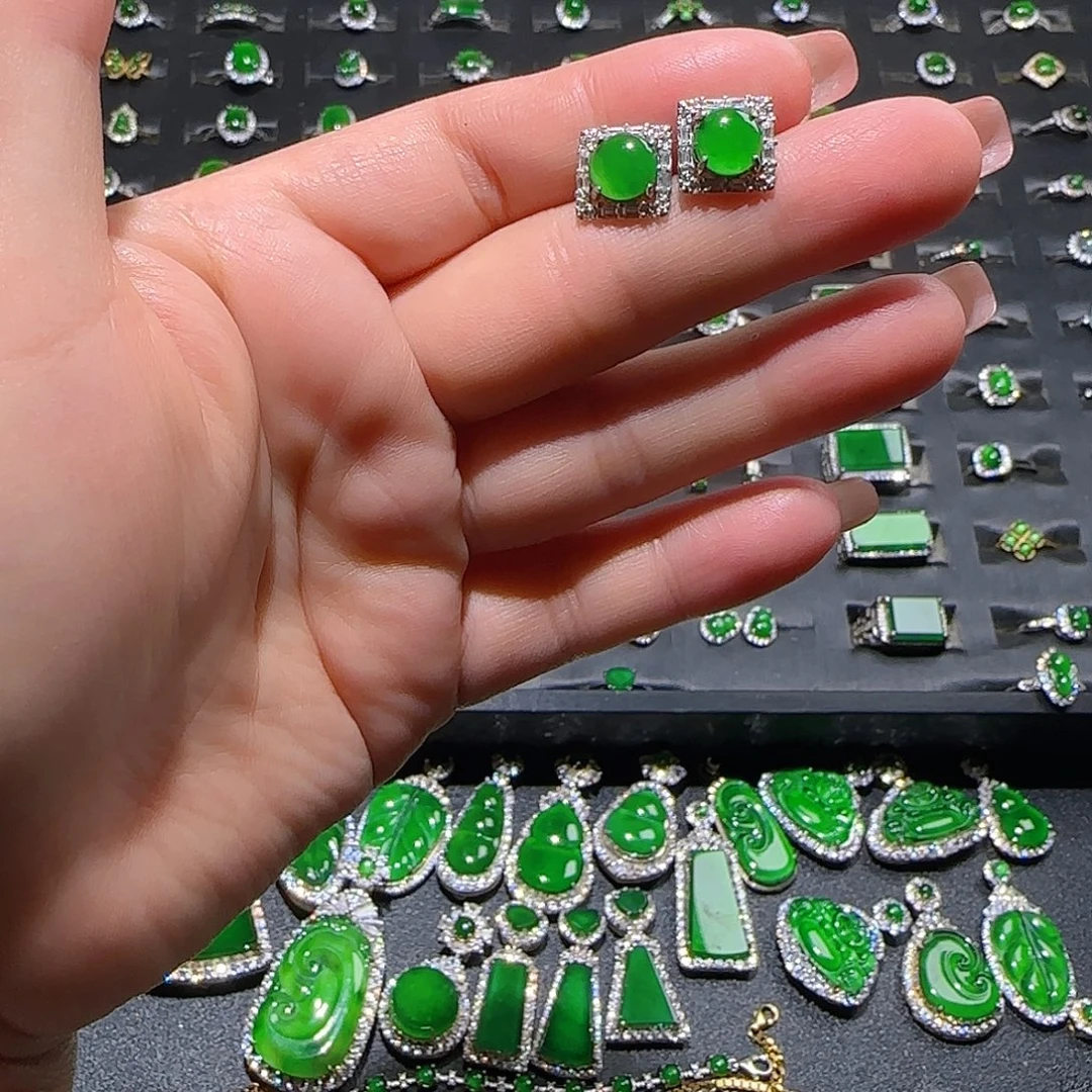 翡翠银S925镶嵌耳饰