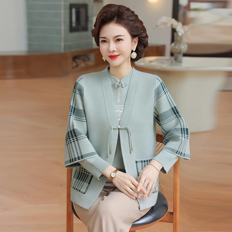 妈妈冬装新中式两件套新款上衣国风秋冬外套阔太太气质中老年女装