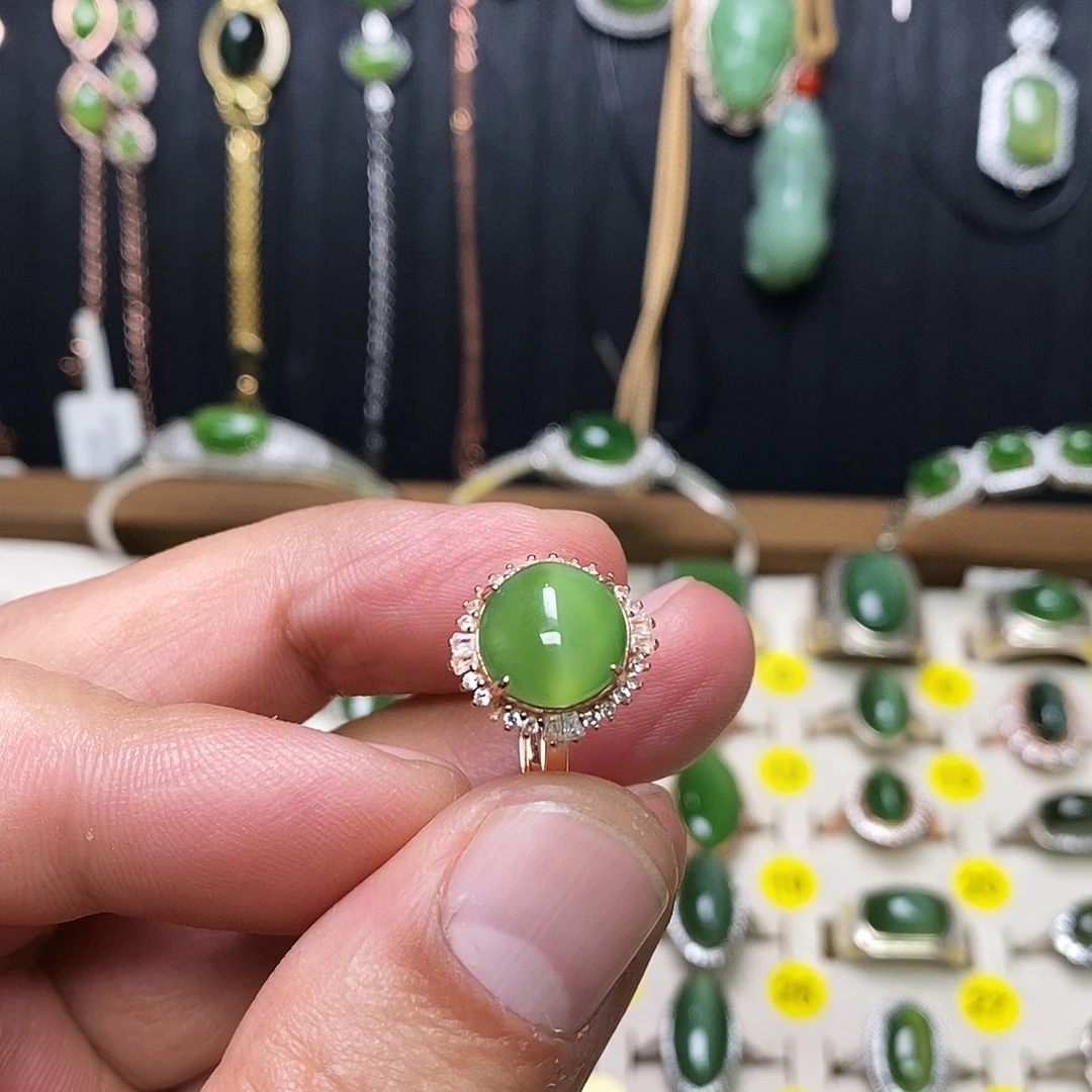 和田玉（碧玉）银S925镶嵌戒指
