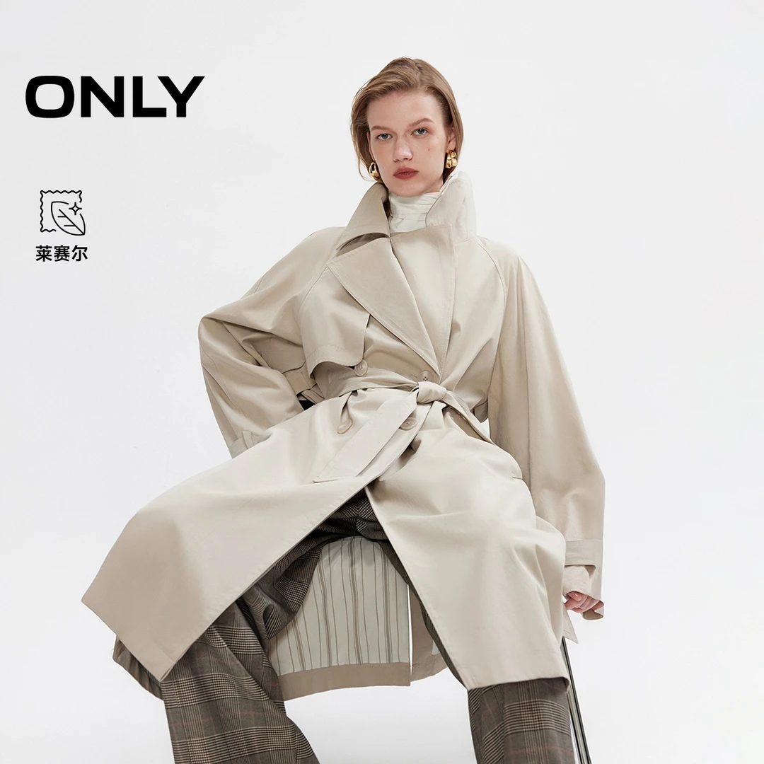 ONLY2025秋季新款双排扣长袖松弛插肩廓形风衣外套女|125436006