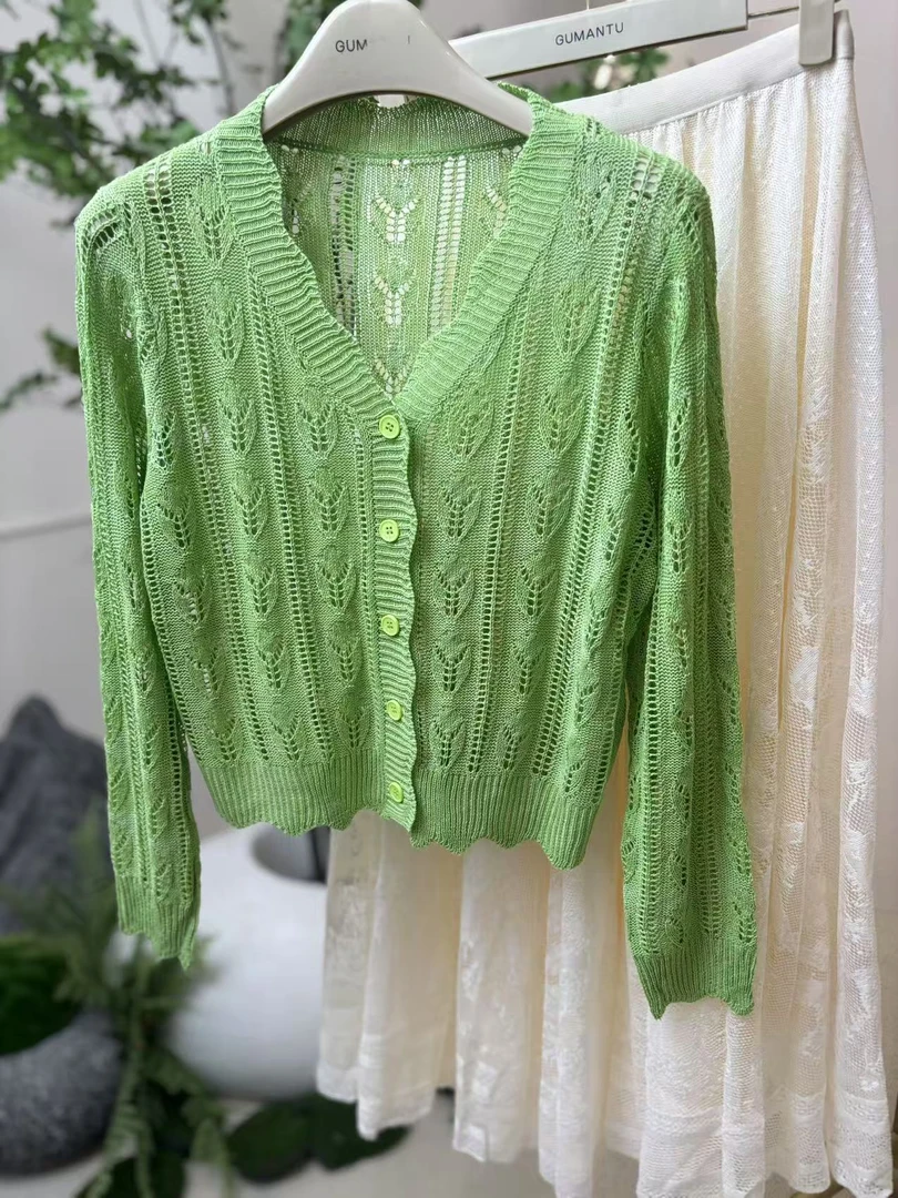 GK073牛油果绿色针织衫上衣