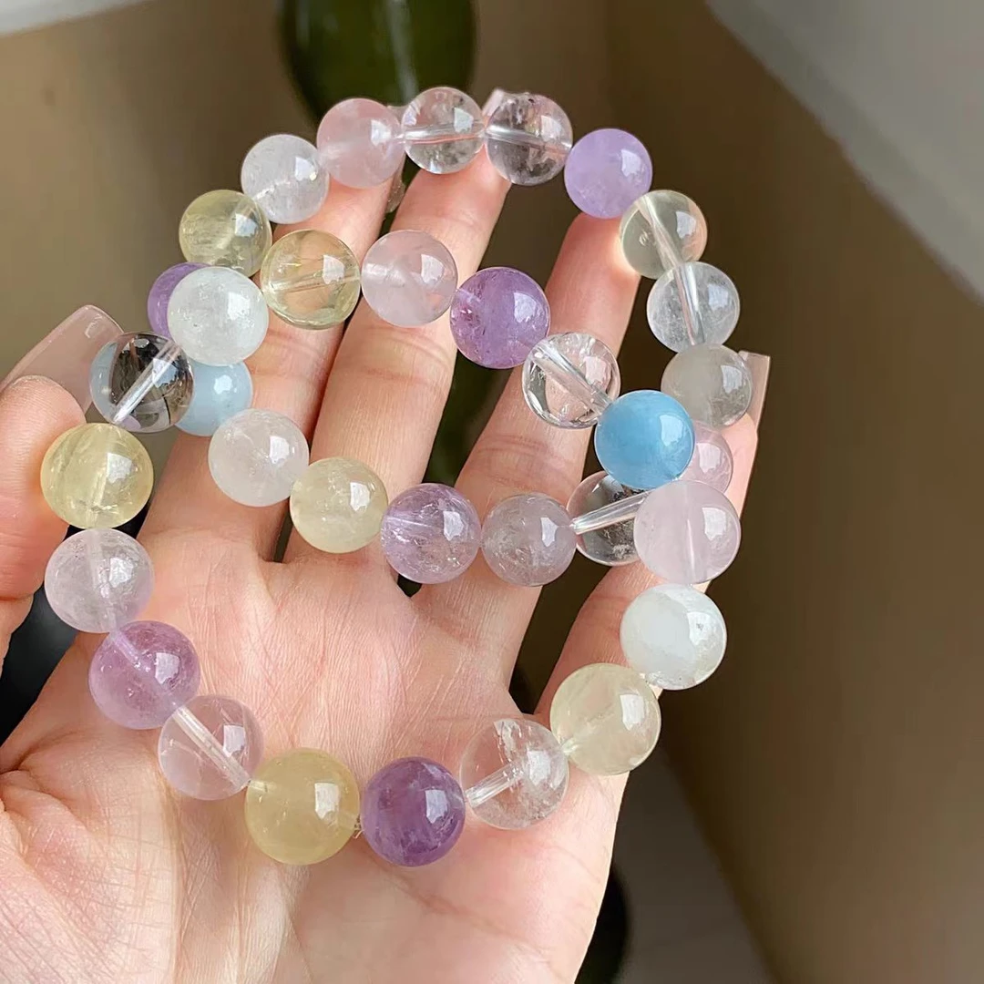 马卡龙色天然水晶白水晶粉水晶紫水晶12mm送女友闺蜜