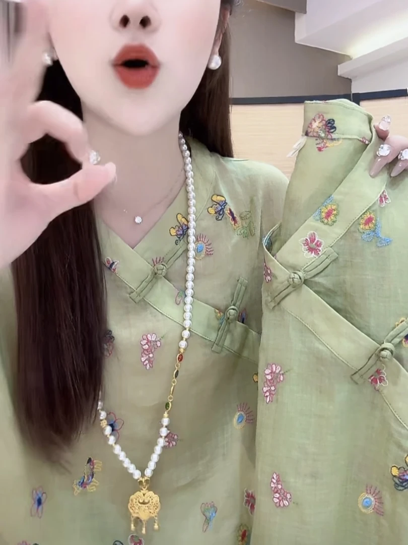 【666】2025新款夏季宽松设计感新中式复古国风小衫文艺绝美上衣