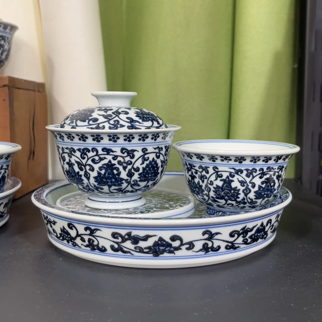 永乐青花缠枝莲四件套