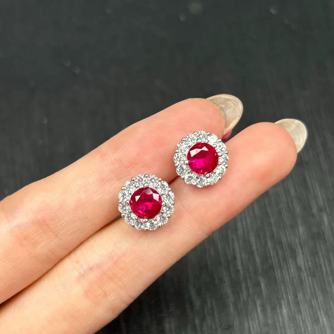 阿鲁沙-典藏轻奢红宝石-精工合金培育耳饰693银针