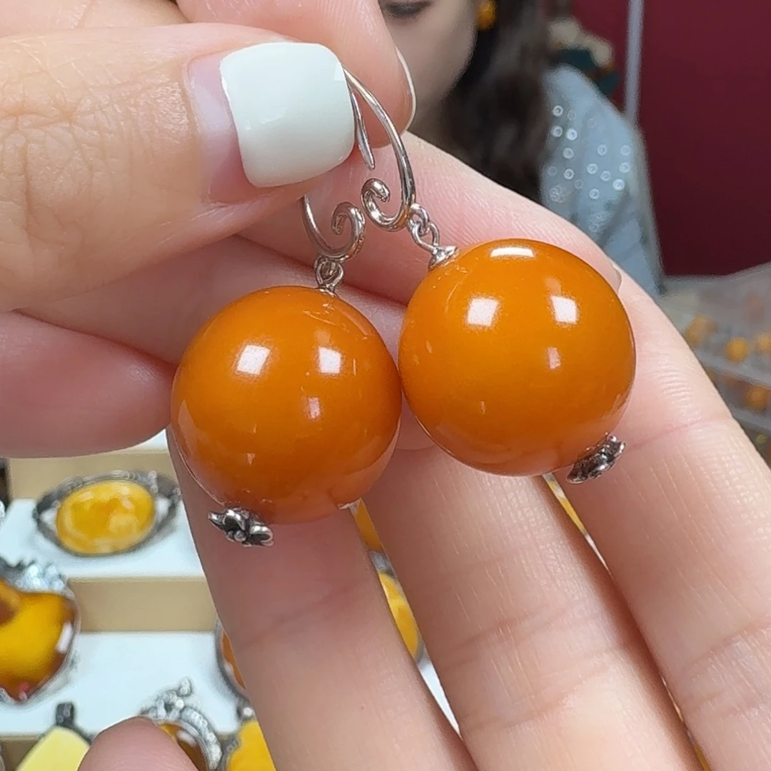 蜜蜡银S925镶嵌耳饰耳坠