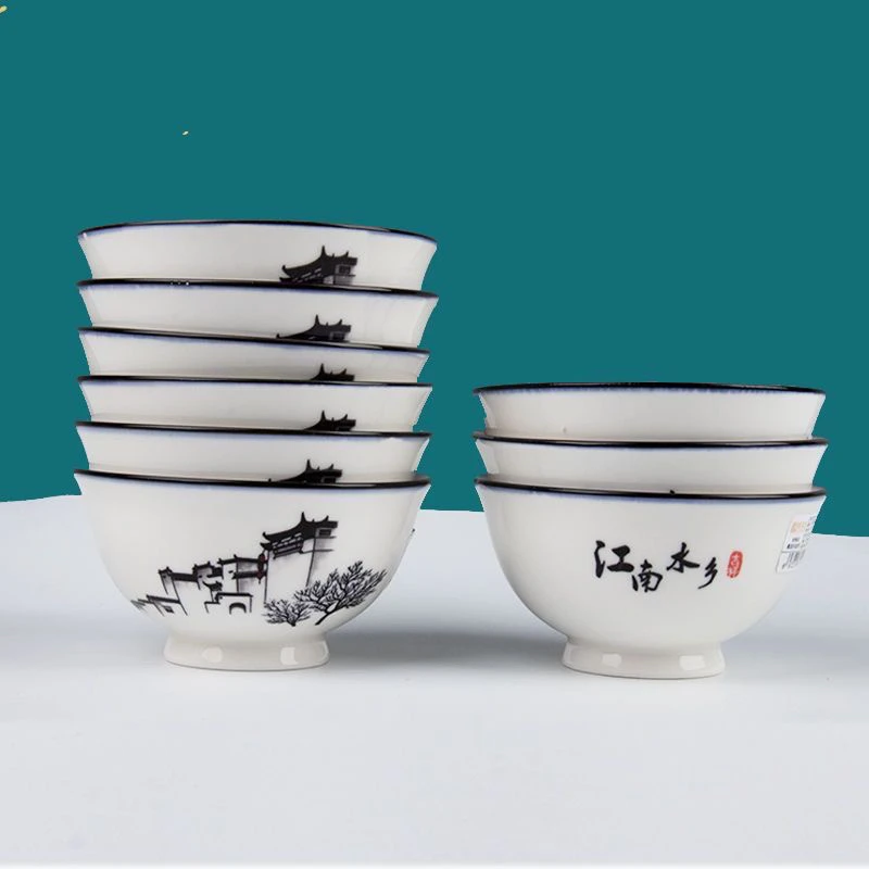 中式陶瓷餐具家用碗盘简约米饭碗菜盘汤碗鱼盘江南水乡