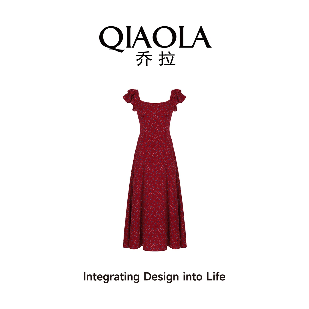 QIAOLA/乔拉【杨梅冰饮】夏季梭织碎花小飞袖A版减龄裙子预售