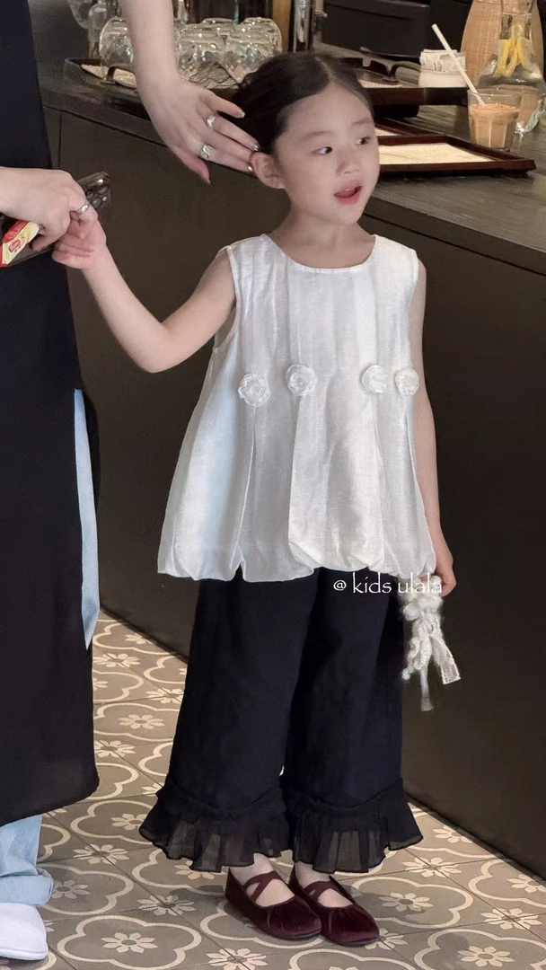 Ula由拉女宝夏季无袖纯色上衣背心吊带刺绣NO退NO换下单询问客服