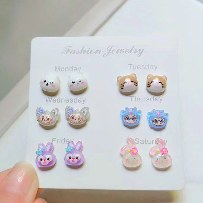 黄铜亚克力耳饰 水果少女紫色个性女耳钉迷你玉桂狗饰品可爱小众