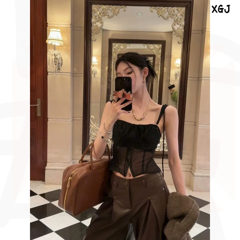 区区欧阳 鱼骨蕾丝吊带背心女春季内搭修身显瘦辣妹短款抹胸上衣